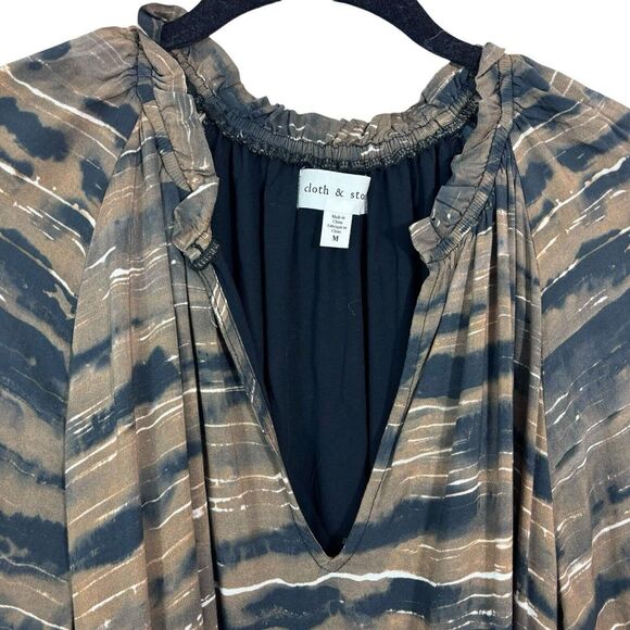 Brand New Cloth & Stone Ruffled V-Neck Animal Print Belted Midi Dress Size M - Picture 8 of 11